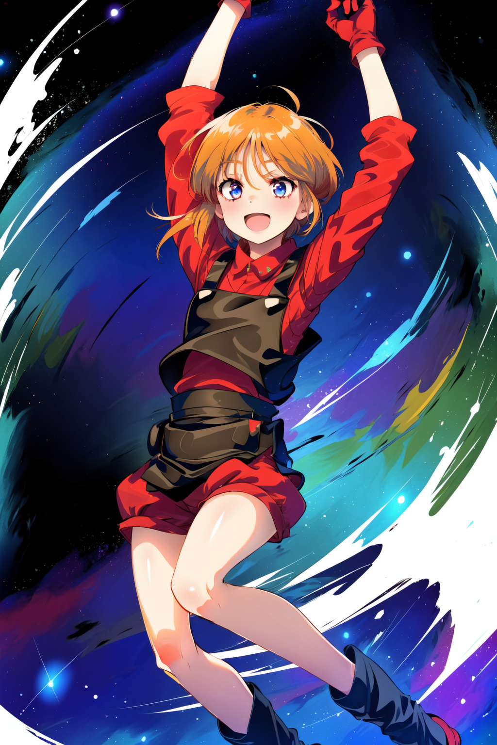 00520-3364432069-masterpiece,best quality,1girl,elpeo ple,short hair,flat chest,red shirt,overalls,single glove,short shorts,boots,smile,open mou.png